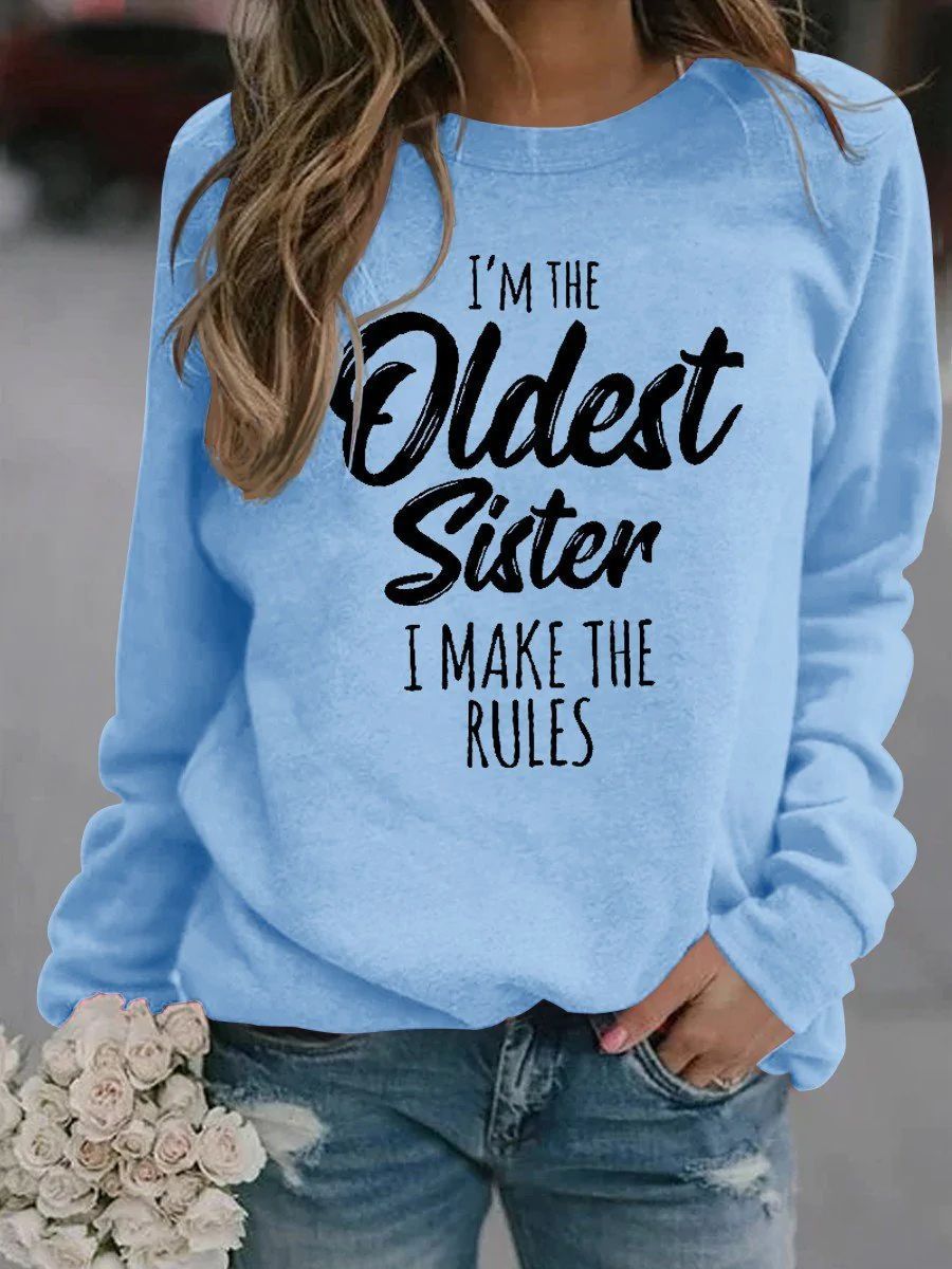 Letter Crew Neck Pullover Long Sleeve Sweater Wish Women's Clothing