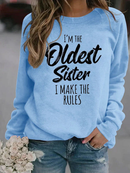 Letter Crew Neck Pullover Long Sleeve Sweater Wish Women's Clothing